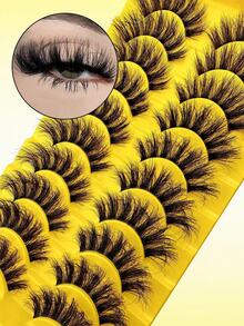 10 Pairs False Eyelashes Clear Band Russian Strip Lashes D Curl Wispy Natural Look 16mm Curly Faux Mink Lashes Like Eyelash Extension Fluffy Transparent Band Cat Eye Look Fake Tail Elongated Eyelashes Pack Strip Lashes, Lashes, Eyelashes, Fake Lashes - 黑色 - 查看 11