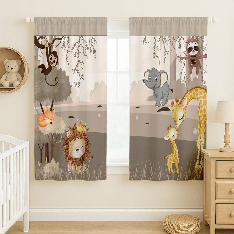 Sublimated Children's Curtain For Baby's Room 2.00x1.50m Boy And Girl Animals Various Prints - 灰色森林 - 查看 1