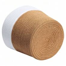Cesta de almacenamiento de tela Yute, organizador plegable con revestimiento de Cuerda de algodón para ropa y juguetes, Cesta de lavandería de dos colores con asas de transporte fáciles - Blanco / Marrón _KIT-48Lt - Ver 2