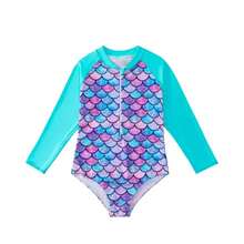 Traje de Baño Diseño Escamas De Una Pieza Manga Larga para Niñas - Celeste - Ver 6