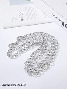 1 pieza Cadena de bolso de acabado mate de aleación de zinc de doble hebra, adecuada para accesorios de bricolaje de bolsos diarios - Plateado - Ver 7