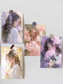 10 Stücke Blumen Mädchen Wandaufkleber, schöne, künstlerische und minimalistische Blumen Grußkarte Postkarte, für Innenräume, Schlafzimmer, Studentenwohnheim Wand, Premium Wandaufkleber