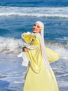 3 件套女士海滩配饰纯色围巾头巾套装，伊斯兰柔软头巾，多用途防晒头巾，海滩披肩，适合日常使用，阿巴亚配饰，面纱服装 - 絲光棉三件套 - 查看 21