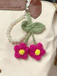1 pieza Llavero con colgante de flor de pompón de estilo bohemio con cadena de perlas, accesorio creativo para mochila de mujer, accesorio para bolso, regalo de cumpleaños, recuerdo de fiesta