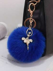 1pc Cute Pom Pom Keychain Pendant Ballet Dance Alloy Plush Charm Angel Girl Pom Pom Keychain - Multicolor - View 13