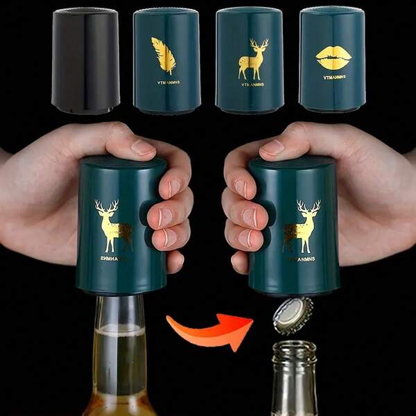 1 Stück magnetischer automatischer Bierflaschen-Öffner mit Korkenzieher - Magnetischer Kapselheber mit Einknopfbedienung, ohne Strombedarf, tragbares Heim-/Party-/Reise-Werkzeug, geeignet für Oktoberfest, Valentinstag, Abschlussgeschenke, Partyartikel, modernes Design, hochwertige Verarbeitung, kompakt & langanhaltend, ideale Geschenkwahl