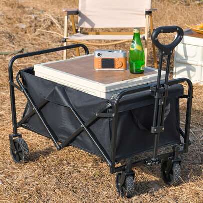 All-Terrain Collapsible Wagon With Removable Wheels, Heavy Duty Folding Cart 150kg Capacity For Beach Camping Sports
