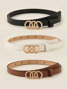 1/3/4 件优雅金色三环扣女士腰带，简约纯色腰带，适合外套、连衣裙、裤子，休闲百搭，学院风，适合日常通勤，馈赠佳品 - 彩色 - 查看 10