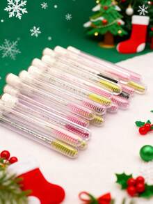 1/3/5/7pcs Transparent Crystal Christmas Series Cartoon Eyelash & Eyebrow Brushes, Portable Tube With Santa Claus, Snowflake, Reindeer, Christmas Tree Patterns - Multicolor - View 5