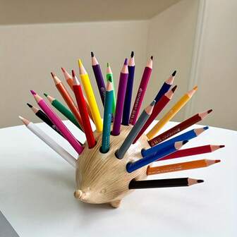 1 件刺猬形树脂笔筒和收纳盒 - 可爱卡通桌面收纳盒，彩色铅笔设计，张力安装轻巧便携，适用于家庭办公室、教室、圣诞礼物