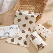 TDHD 4条/包[6层纱布 25*50cm] 印花婴儿毛巾 25*50cm - 可爱卡通图案（泰迪熊、彩虹、爱心等）柔软透气吸水新生儿洗脸巾围兜浴巾婴幼儿日常清洁护理小毛巾亲肤易洗多场景适用 - 彩色 - 查看 2