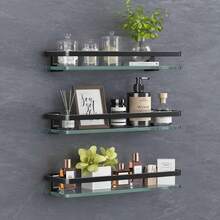 ¡RecomendadoRepisas para Baño Vidrio Repisas Flotantes De Pared Barra de La Toalla Estante Organizador Baño A Prueba de óxido Cristal Negro 3 Unidades¡Top de Temporada - negro 3 unidades - Ver 3
