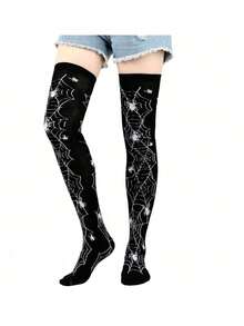 1 Pair Halloween Bleeding Socks, Bat Socks, Holiday Costume Props, COS Makeup Party, Skull Pattern Knee-High Blood Socks - Multicolor - View 15