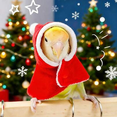 1pc Thickened Fleece Parrot Outdoor Warm Cloak, Windproof And Cold-Proof Cape, Bird Christmas Costume, Small Red Hat Bird Clothes, Bird Supplies, Suitable For Parrots In Autumn And Winter