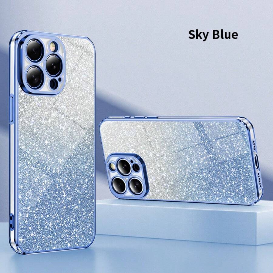 1pc Gradient Glitter Sequin Phone Case Compatible With IPhone 17, Compatible With Galaxy A04E-A25, S10-S25 Ultra, Note 20, Compatible With Redmi Note 7-13, Compatible With Redmi 9-14C, Compatible With OPPO, Compatible With MOTO, Compatible With Honor, Compatible With Realme, Reno 7 And More, Shockproof Protective Cover,International Version, Not The Domestic Version - Blue - View 1