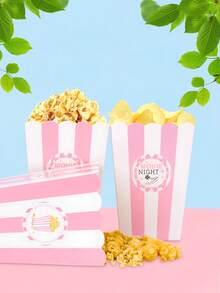 10pcs/20pcs/50pcs Light Pink Movie Night Large Popcorn Favor Boxes Pink & White Striped Popcorn Bowl Mini Paper Snack Dessert Candy Containers For Movie Theme Party Supplies - Pink and White Stripes - View 6
