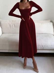 Đầm dài ngang gối ôm sát không tay, chất liệu cao cấp, có cổ áo, kiểu dáng chữ A, dành cho nữ, thích hợp cho mùa xuân. - Màu Đỏ Sâu - Xem 3