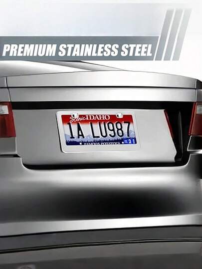 1 Paar Edelstahl polierter Spiegelrahmen für Kennzeichen + Chrom Schraubkappen (Silber)