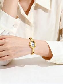1pc Women's Minimalist Vintage Delicate Small Versatile Bracelet Quartz Watch Suitable For Daily Wear - Gold - View 10