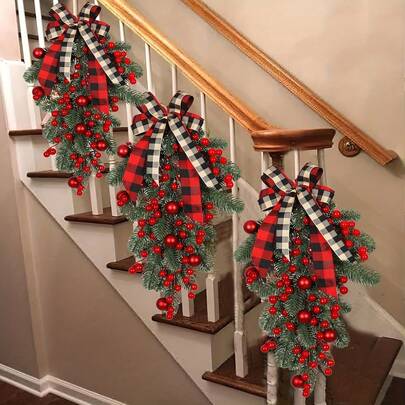 1pc Artificial Christmas Wreath With Pinecones, Red Berries, And Christmas Balls - Outdoor & Indoor Hanging Wall Decor - Christmas & Seasonal Holiday Decorations - Features Red Bow, Christmas Balls, Ideal For Christmas Scenes, Holiday Decor, Room Decor, Home Decor, Theme Party Decor, Christmas Decorations, No Electricity Or Feathers Required