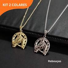 Kit 2 Colares Femininos Ferradura Folheado A Ouro + Aço Inoxidável - Dourado - Visão 9