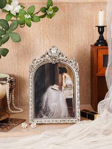 1 pieza Marco de fotos decorativo con arco floral en estilo vintage plateado, decoración de escritorio de estilo europeo antiguo para el hogar acogedor, adecuado para exhibición de fotos, decoración del hogar y accesorios de fotografía