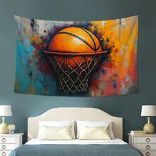 1pc Wall Tapestry Basketball Art, Ideal For Adding A Sporty Vibe To Game Rooms, Bedrooms Or Sports - Themed Spaces, Suits Basketball Fans, Home Decoration Materials, Wall Decor For Bars, Restaurants, Room - 彩色 - 查看 6