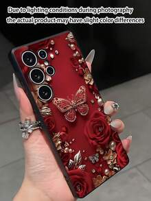 Capa para celular Pearl Fashion com estampa floral de rosas vermelhas, resistente ao preto, compatível com Galaxy A04e/A05s/A13/A14/A15/A34/A35/A50/A52/A53/A54/S21/S22/S23/S24/S25/S25 Ultra. Design com imagem 2D, não 3D. Versão internacional, não a versão nacional. Ideal para presente de aniversário de primavera. - Preto - Ver 2