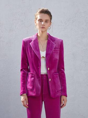 女式纯色简约长袖西装外套，日常穿着