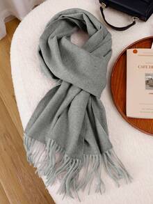 1pc Classic Herringbone Pattern Fringed Solid Color Cashmere Scarf, Unisex Fashion Casual Windproof Warm Shawl, Comfortable Blanket Scarf, Suitable For Daily Wear, Autumn/Winter