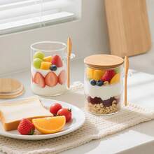 8-Pieces Overnight Oats Jar Set, Glass Food Containers, Includes Lid And Spoon, Bamboo Lid With Sealing Lid And Spoon,Chia Seed Pudding Salad Glass Jar,Ideal For Storing Spices, Salt, Sugar, Oatmeal, Coffee Powder, Bread Starter, Snacks, Yogurt, And More. - 玻璃罐+蓋+勺 - 查看 8