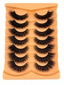 7 Pairs Russian Cat Eye Faux Mink Lashes, Natural Fluffy False Eyelashes, Cross-Shaped Dramatic Curl Fake Mink Lashes Extension For Natural Look, Handmade For Daily And Party Use - 蓬鬆的睫毛 - 查看 2