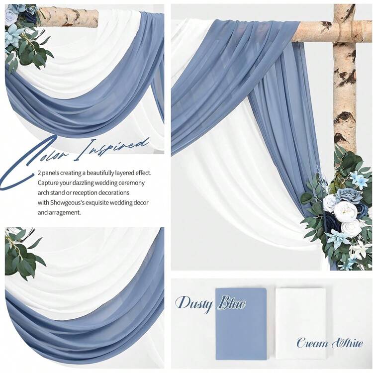 8 Panels 28" X 20ft Dusty Rose Wedding Arch Draping Chiffon Fabric For Ceremony, Arbor Drapery, Reception Decor, Party Sheer Backdrop Curtains, 2025 - 灰藍色和奶油色 - 查看 5