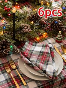2/6/12/240pcs Vintage Plaid Napkins, European Style Christmas Holiday Reusable Washable Napkins For Party, Picnic, Home Decor - 紅白色 - 查看 10