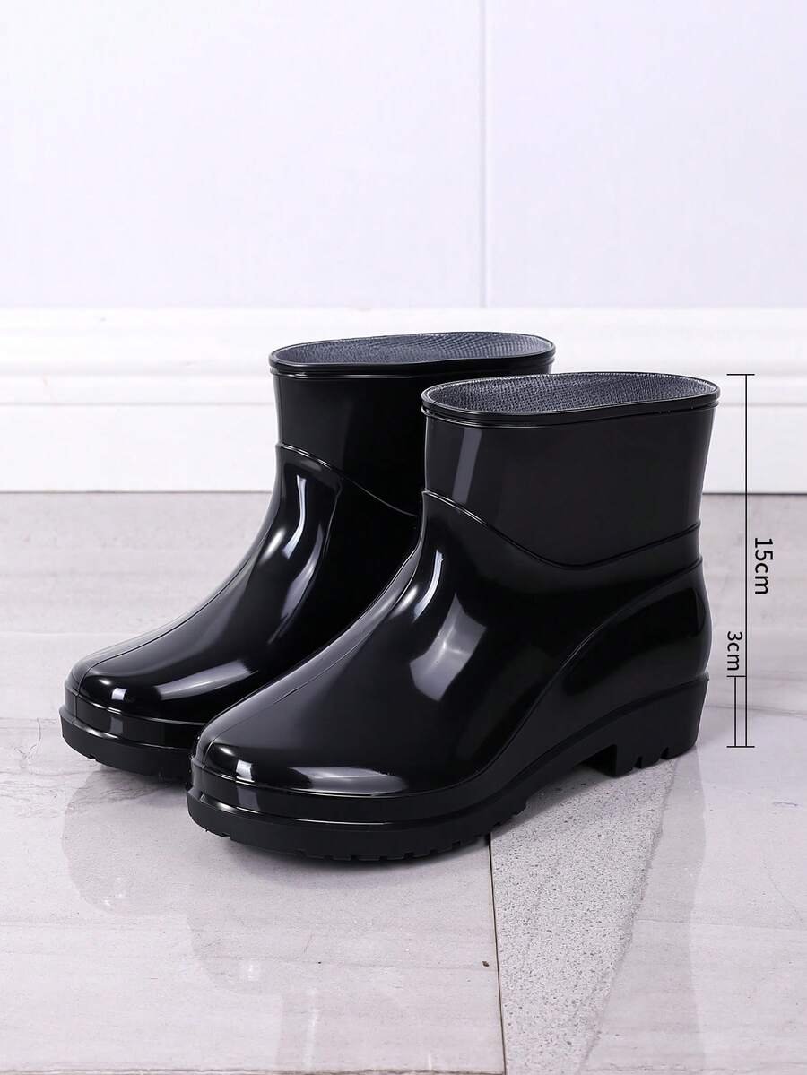 Women's Solid Color Casual Rain Boots, Outdoor Waterproof Shoes, Garden Shoes, Kitchen Shoes, Black Low-Cut Short Boots