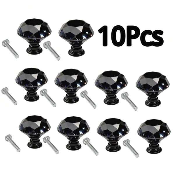 10 Stücke schwarze Kristall Schranktürkn öpfe, Kleiderschrank Türgriffe, Schubladengriffe und Knöpfe Diamant Kommode Griffe Kristall Griffe - 30mm klare Glas Schranktürknöpfe