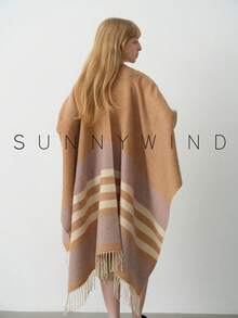 1pc Women's Polyester Striped Soft Casual Shawl, Suitable For Everyday Wear In Autumn/Winter