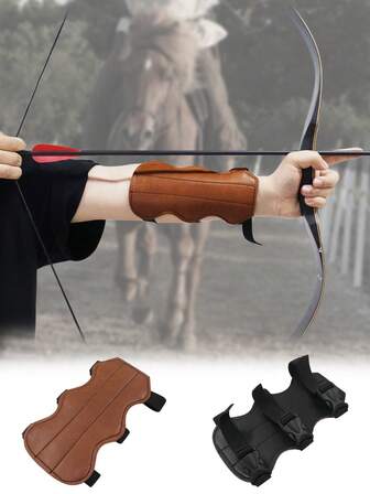 Adjustable Pu-Leather Archery Arm Guard & Wristband - Forearm Protector Bracer For Right Or Left Hand With Secure Buckle Straps; Breathable, Shock-Resistant, Lightweight Bow Wrist Guard For Recurve & Compound Bows