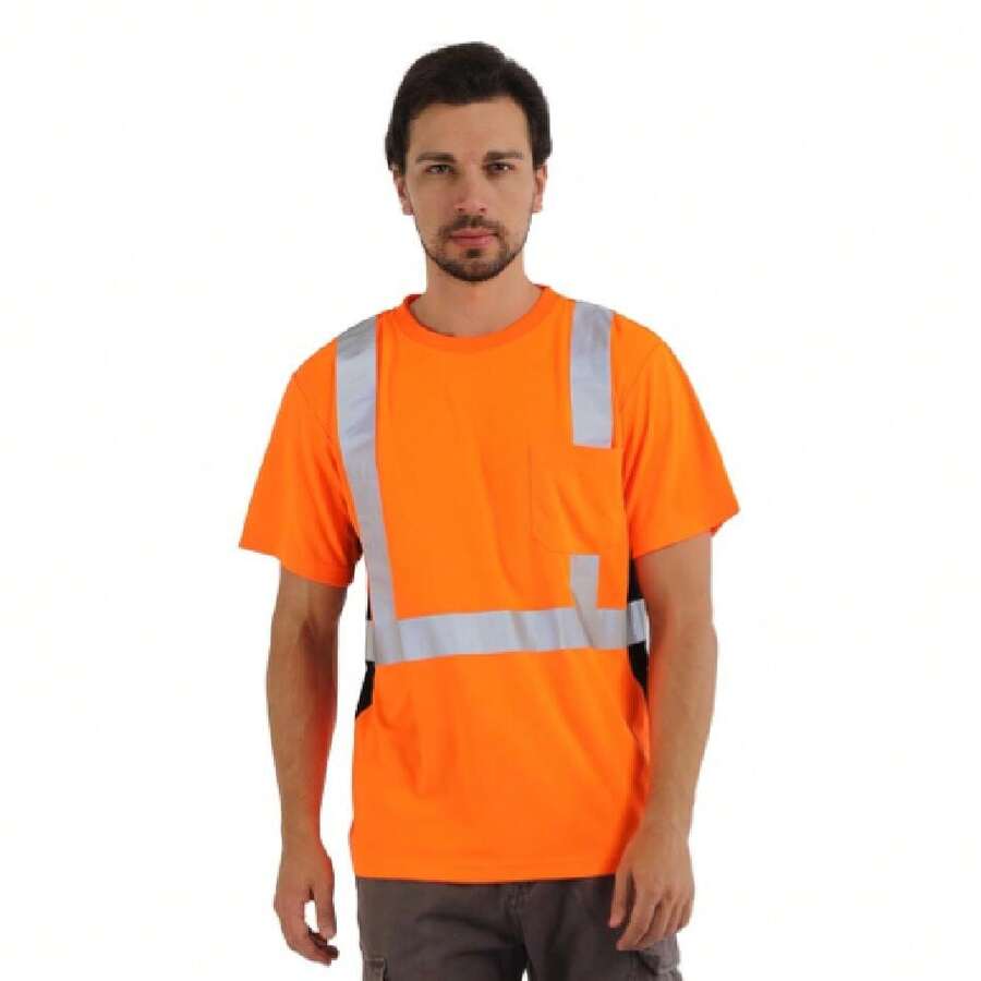 Reflective Shirts, Class 2 High Visibility Shirts For Men Construction Work Mesh Short Sleeve Orange 5XL,24199806 - 橘色 - 查看 1
