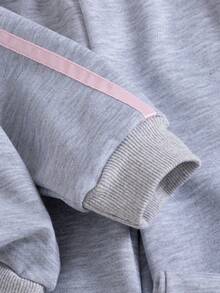 2pcs Baby Girl Fashionable Butterfly Striped Splice Grey Sweatshirt And Casual Sports Pants Set, Suitable For Daily, Outdoor, Commuting, School, Sports - Grey - View 4