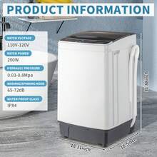 Full-Automatic Portable Washing Machine – 17.8Lbs Top Load Compact Washer, 10 Programs & 8 Water Level Selections, LED Display, Built-In Drain Pump, Black - 查看 2