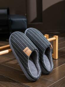 简约秋冬家居拖鞋 - 男士室内软底绒面保暖轻便露趾拖鞋，男女通用 - 灰色 - 查看 11