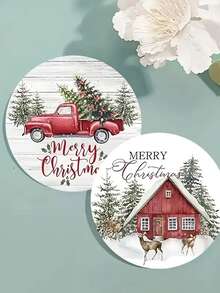 6/3/1 Stück süße Weihnachts-Holzuntersetzer, Weihnachtsbaum, rotes Haus, Rentier, Lastwagen, Weihnachtskranz gemusterte Untersetzer, geeignet für Weihnachtstischdekoration, Möbeluntersetzer, Getränkeuntersetzer für Zuhause, Weinglasuntersetzer, Weihnachtsgeschenke, Weihnachtsdekoration, Geschenke zu Weihnachten, Weihnachts- und Feiertagsdekoration