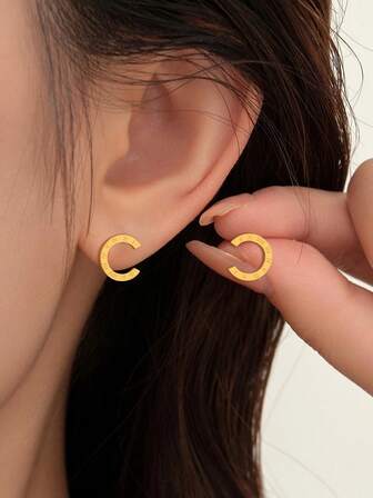 1 par/2 st eleganta C-formade rostfria örhängen i ny design med personliga, grova örhängen för kvinnor