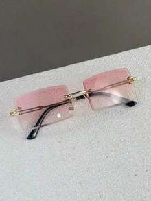 1pc Frameless Rectangular Gradient Color Fashion Fashion Glasses, Suitable Outdoor & Holiday Use Summer Beach Vacation,Outdoor,Travel - Gradient Pink - View 4
