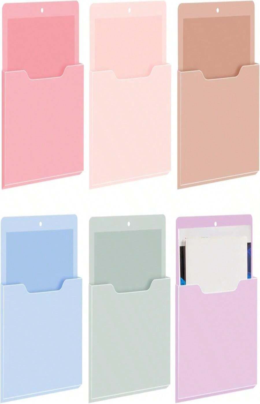 Fuutreo 6 Pcs Magnetic Wall File Organizer Magnetic Wall File Holder Refrigerator Magazine Holder For Mail Letters Paper(Light Vintage,10 X 13 Inch,Vertical) - ColorA - View 1