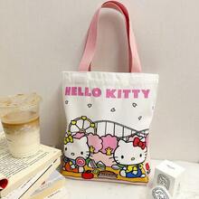Sanrio Sanrio Sanrio Hello Kitty Canvas Handbag, Cute KT Tote Shoulder Bag, Cartoon Versatile Tote Bag, Large Capacity Commuter Bag, Suitable For Travel, Back To School, Commuting Tote Bag For School
