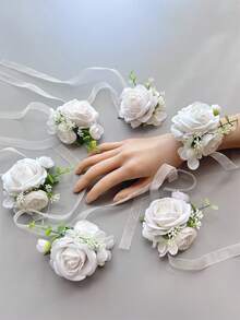 1pc/6pcs Polyester Rose Wrist Corsage, Casual Wedding Accessories For Bride, Bridesmaid, Wedding Party, Banquet Valentine's Day Accessories - Wrist Flower - View 9