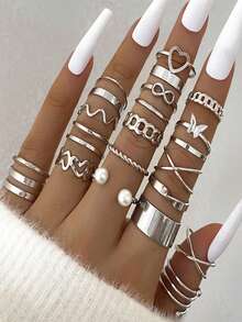 Set de 22 anillos articulados con extremos abiertos, que incluyen diseños de corazón y mariposa para mujeres, elegantes para Halloween y el Día de San Valentín