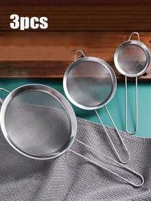 3 Pieces Stainless Steel Colander, Skimmer, Strainer With Different Sizes For Filtering Flour And Oil In Home Kitchen, Kitchen Strainer Set With Fine Mesh, Essential Kitchen Tools And Kitchen Accessories, A Must-Have Kitchen Tool Gift For Home Chefs, Space-Saving Storage For Kitchen Organizers, Christmas Kitchen Gift Ideas - Silver - View 2